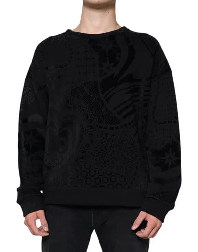 Dolce & Gabbana Black Printed Crew Neck Sweatshirt Sweater In Black