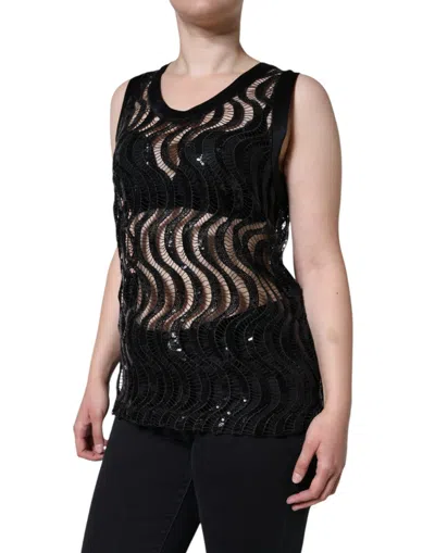 Dolce & Gabbana Black Sequin Sleeveless Tank Blouse Top In Black