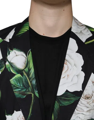 Dolce & Gabbana Black Rose Cotton Men Formal 2 Piece Men's Suit In Black