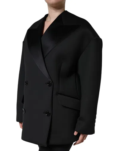 Dolce & Gabbana Black Polyester Double Breasted Coat Women's Jacket In Black