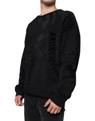 Dolce & Gabbana Black Printed Crew Neck Sweatshirt Sweater In Black