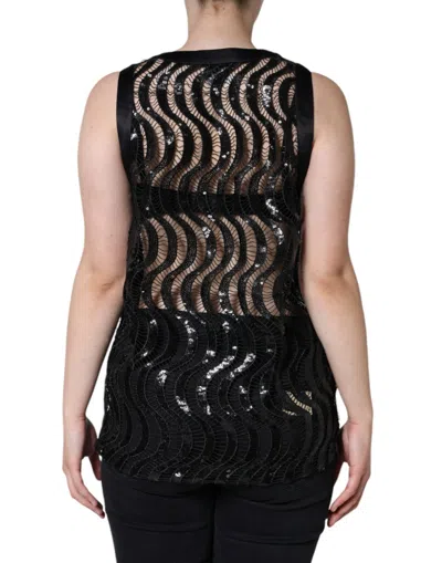 Dolce & Gabbana Black Sequin Sleeveless Tank Blouse Top In Black