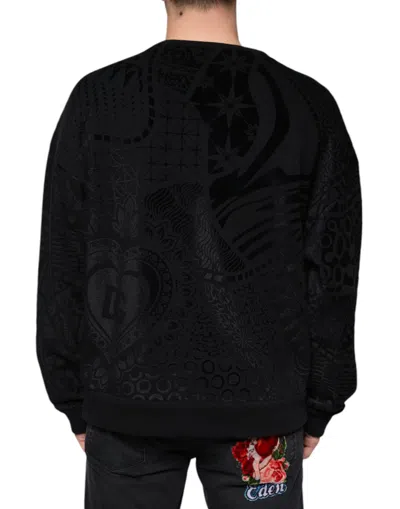 Dolce & Gabbana Black Printed Crew Neck Sweatshirt Sweater In Black