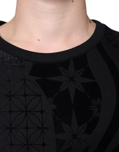 Dolce & Gabbana Black Printed Crew Neck Sweatshirt Sweater In Black
