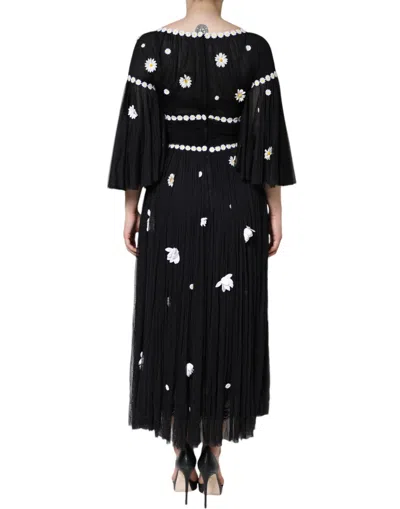 Dolce & Gabbana Black Silk Daisy A-line Long Maxi Women's Dress In Black