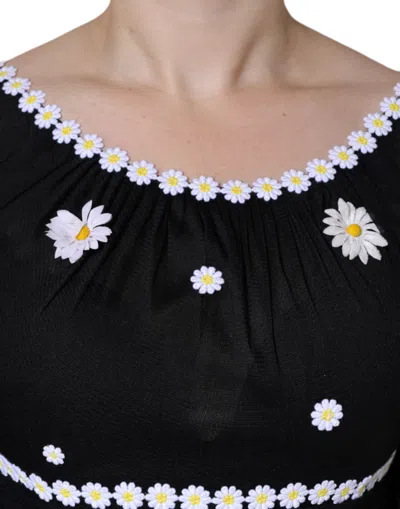Dolce & Gabbana Black Silk Daisy A-line Long Maxi Women's Dress In Black