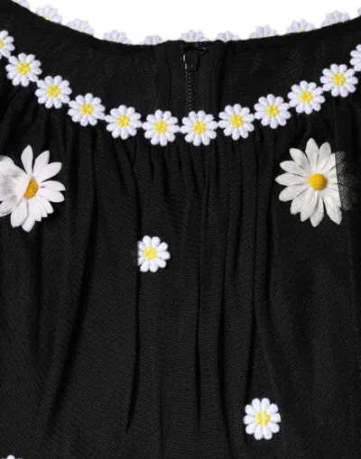 Dolce & Gabbana Black Silk Daisy A-line Long Maxi Women's Dress In Black