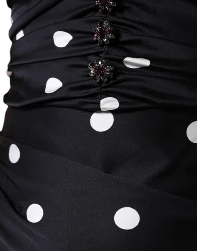 Pre-owned Dolce & Gabbana Black Silk Polka Dot Vneck Tassel Midi Women's Dress ()