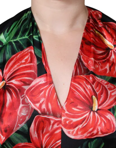 Pre-owned Dolce & Gabbana Black Tropical Floral Sheath Maxi Women's Dress ()