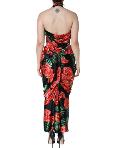 Pre-owned Dolce & Gabbana Black Tropical Floral Sheath Maxi Women's Dress ()