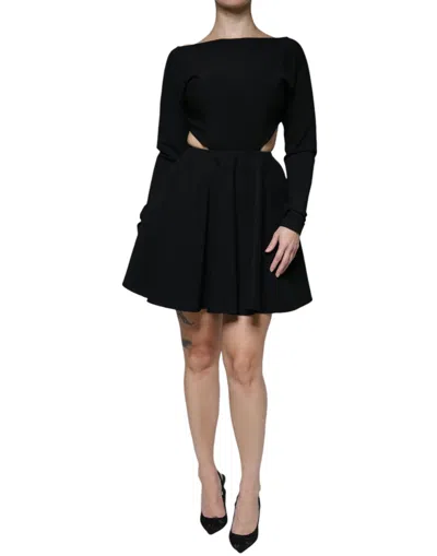 Dolce & Gabbana Black Viscose Cut Out A-line Long Sleeves Mini Women's Dress In Black