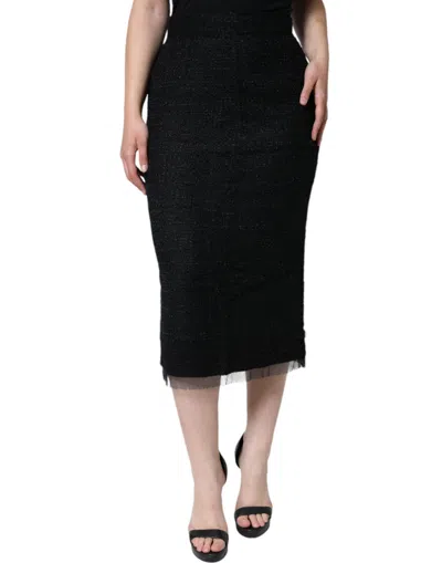 Dolce & Gabbana Black Virgin Wool Pencil Cut Midi Skirt In Black