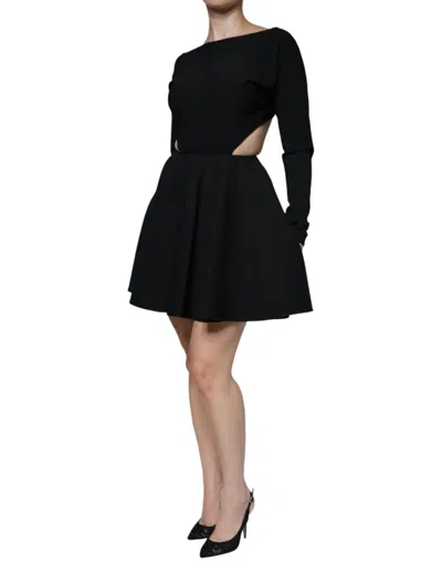 Dolce & Gabbana Black Viscose Cut Out A-line Long Sleeves Mini Women's Dress In Black