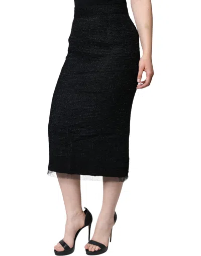 Dolce & Gabbana Black Virgin Wool Pencil Cut Midi Skirt In Black