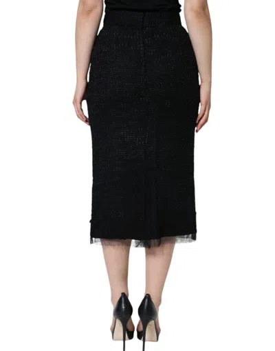 Dolce & Gabbana Black Virgin Wool Pencil Cut Midi Skirt In Black
