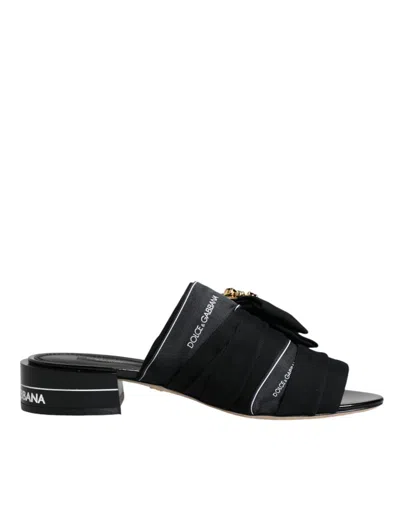 Dolce & Gabbana Black White Crystal Slides Sandals Women's Shoes In Black And White