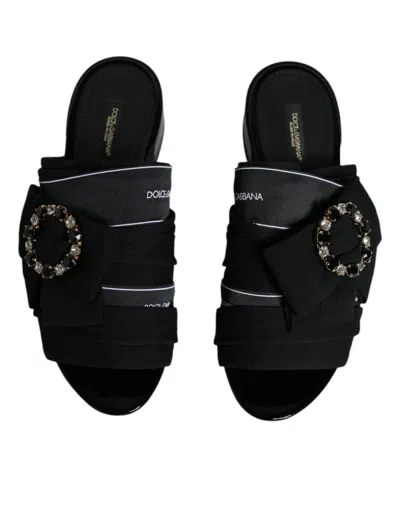 Dolce & Gabbana Black White Crystal Slides Sandals Women's Shoes In Black And White