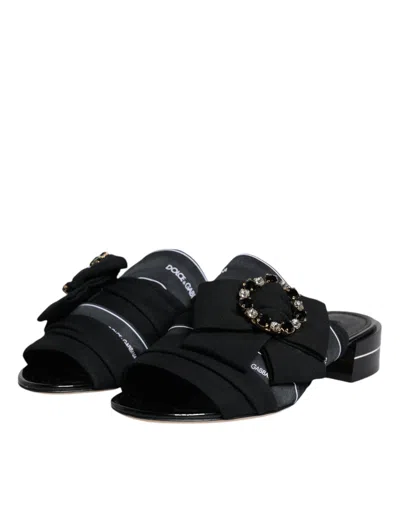 Dolce & Gabbana Black White Crystal Slides Sandals Women's Shoes In Black And White