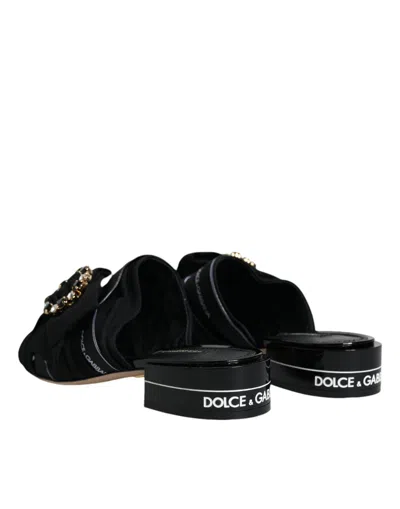 Dolce & Gabbana Black White Crystal Slides Sandals Women's Shoes In Black And White