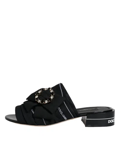 Dolce & Gabbana Black White Crystal Slides Sandals Women's Shoes In Black And White
