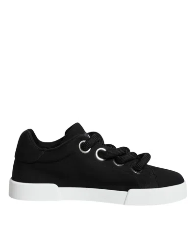 Dolce & Gabbana Black White Portofino Low Top Sneakers Women's Shoes In Black And White