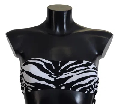 Dolce & Gabbana Black White Zebra Bandeau Swimwear Bikini Women's Top In Black And White