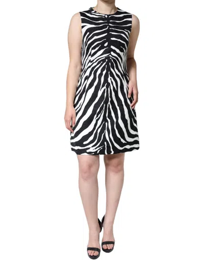 Dolce & Gabbana Black White Zebra A-line Sheath Mini Dress In Black And White