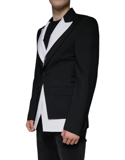Dolce & Gabbana Black White Single Breasted Dress Blazer In Black
