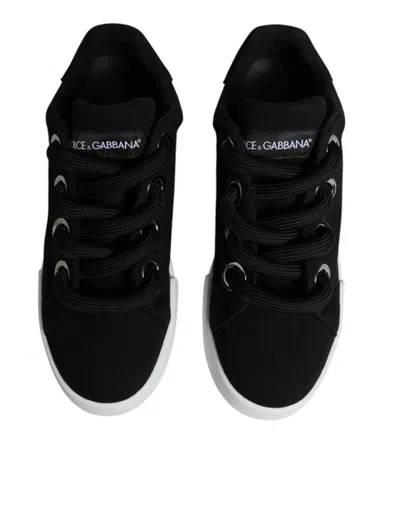 Dolce & Gabbana Black White Portofino Low Top Sneakers Women's Shoes In Black And White