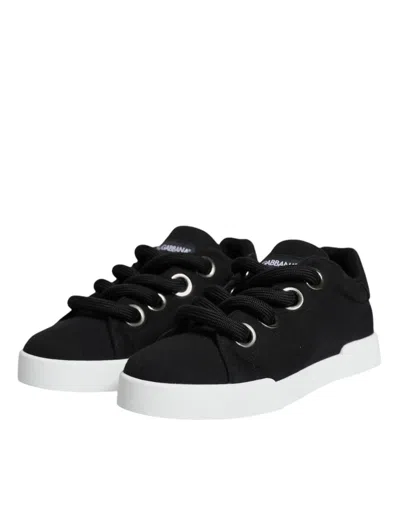 Dolce & Gabbana Black White Portofino Low Top Sneakers Women's Shoes In Black And White