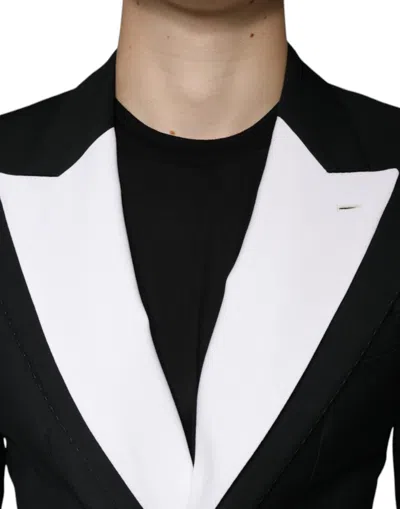 Dolce & Gabbana Black White Single Breasted Dress Blazer In Black