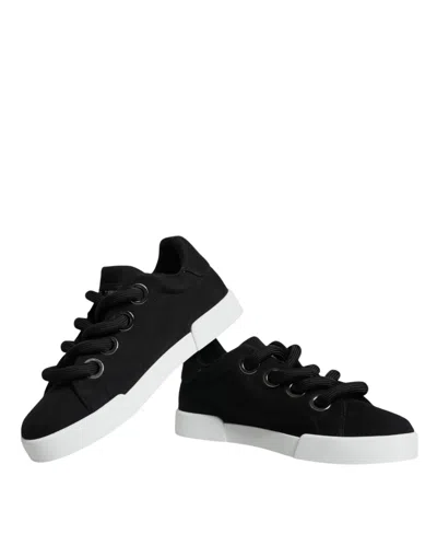 Dolce & Gabbana Black White Portofino Low Top Sneakers Women's Shoes In Black And White