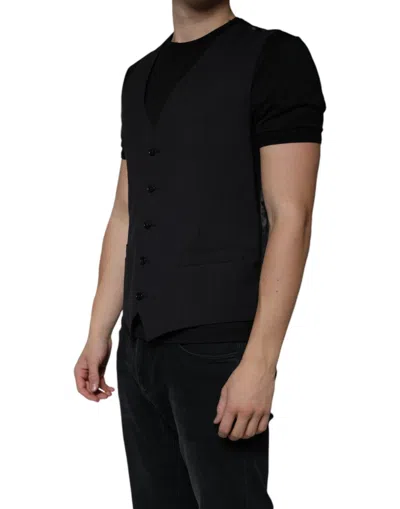 Pre-owned Dolce & Gabbana Black Wool Waistcoat Dress Formal Men's Vest ()