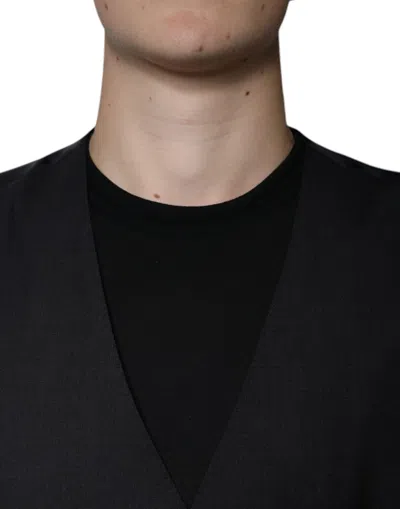 Pre-owned Dolce & Gabbana Black Wool Waistcoat Dress Formal Men's Vest ()