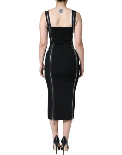 Dolce & Gabbana Black Zipper Bodycon Sheath Midi Women's Dress In Black