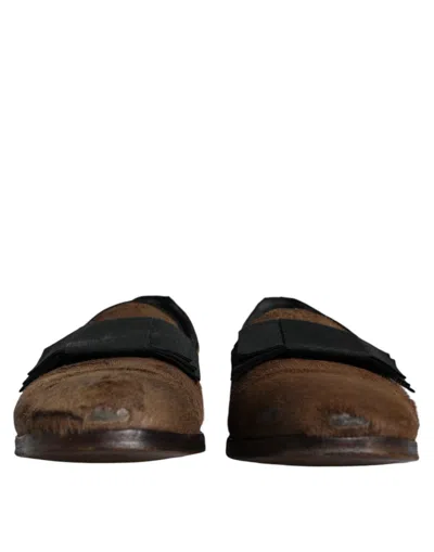 Pre-owned Dolce & Gabbana Brown Calf Hair Leather Loafers Formal Dress Men's Shoes ()