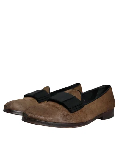 Pre-owned Dolce & Gabbana Brown Calf Hair Leather Loafers Formal Dress Men's Shoes ()