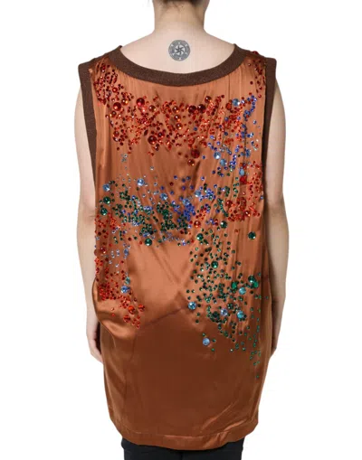 Pre-owned Dolce & Gabbana Brown Crystal Embellished Sleeveless Tank Women's Top ()