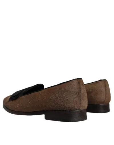 Pre-owned Dolce & Gabbana Brown Calf Hair Leather Loafers Formal Dress Men's Shoes ()