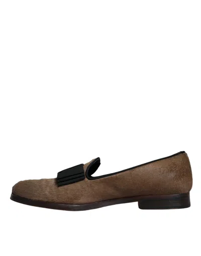 Pre-owned Dolce & Gabbana Brown Calf Hair Leather Loafers Formal Dress Men's Shoes ()