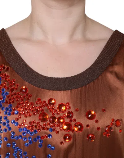 Pre-owned Dolce & Gabbana Brown Crystal Embellished Sleeveless Tank Women's Top ()