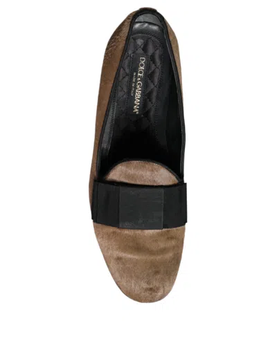 Pre-owned Dolce & Gabbana Brown Calf Hair Leather Loafers Formal Dress Men's Shoes ()