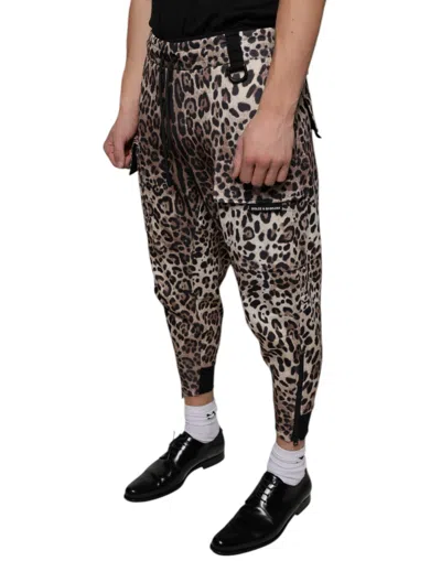Dolce & Gabbana Brown Leopard Polyester Jogger Men's Pants In Multicolor