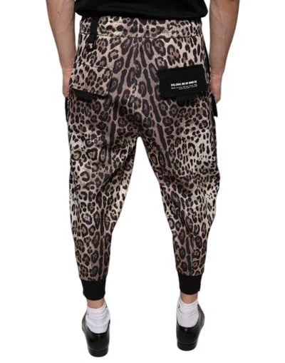 Dolce & Gabbana Brown Leopard Polyester Jogger Men's Pants In Multicolor