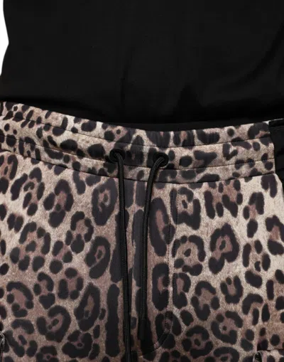 Dolce & Gabbana Brown Leopard Polyester Jogger Men's Pants In Multicolor