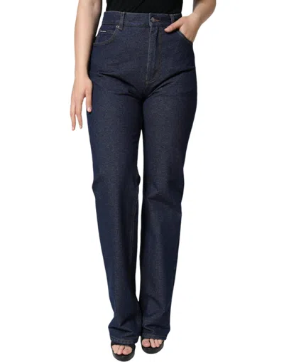 Dolce & Gabbana Dark Blue Cotton Stretch Straight Denim Jeans In Blue
