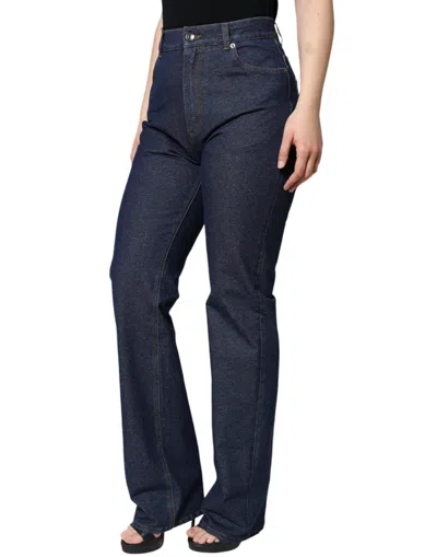 Dolce & Gabbana Dark Blue Cotton Stretch Straight Denim Jeans In Blue