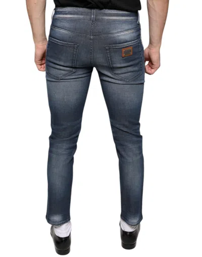 Dolce & Gabbana Dark Blue Washed Cotton Skinny Denim Men's Jeans In Blue