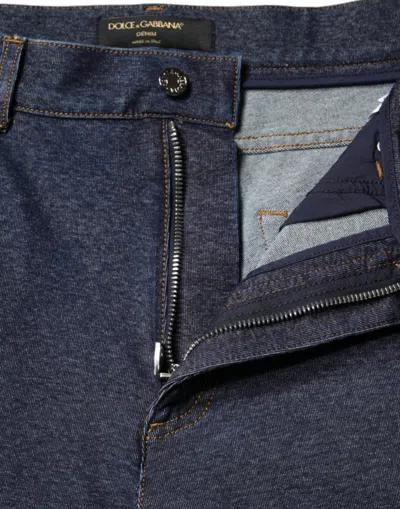 Dolce & Gabbana Dark Blue Cotton Stretch Straight Denim Jeans In Blue