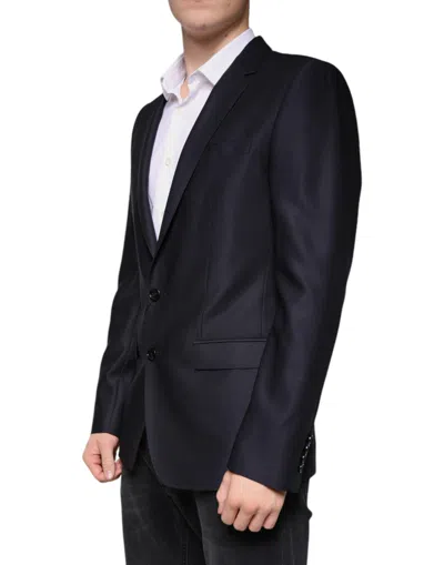 Dolce & Gabbana Dark Blue Wool Single Breasted Dress Coat Men's Blazer In Blue